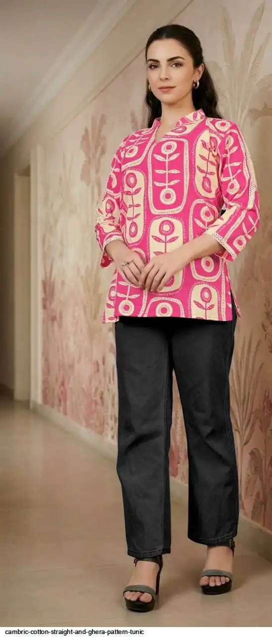 CAMBRIC COTTON STRAIGHT AND GHERA PATTERN TUNIC K