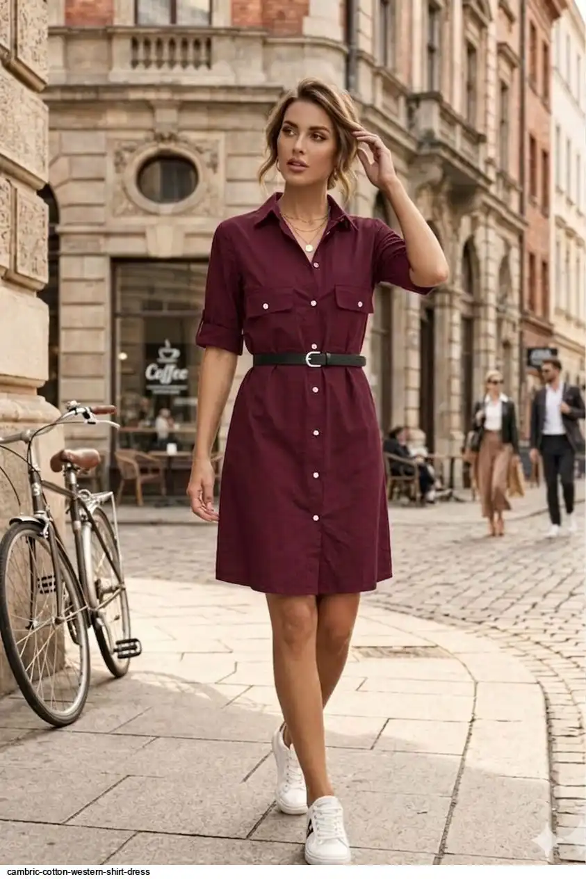 CAMBRIC COTTON WESTERN SHIRT DRESS B