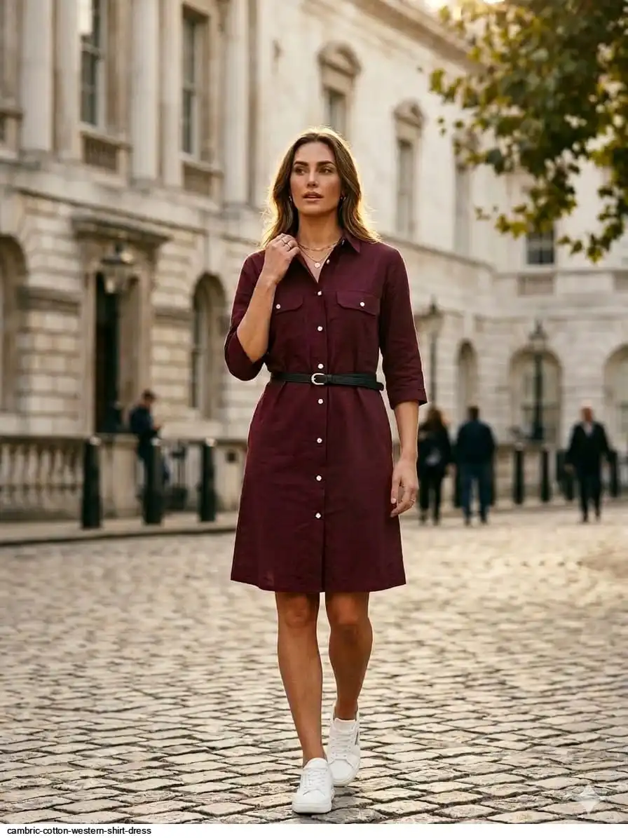 CAMBRIC COTTON WESTERN SHIRT DRESS D
