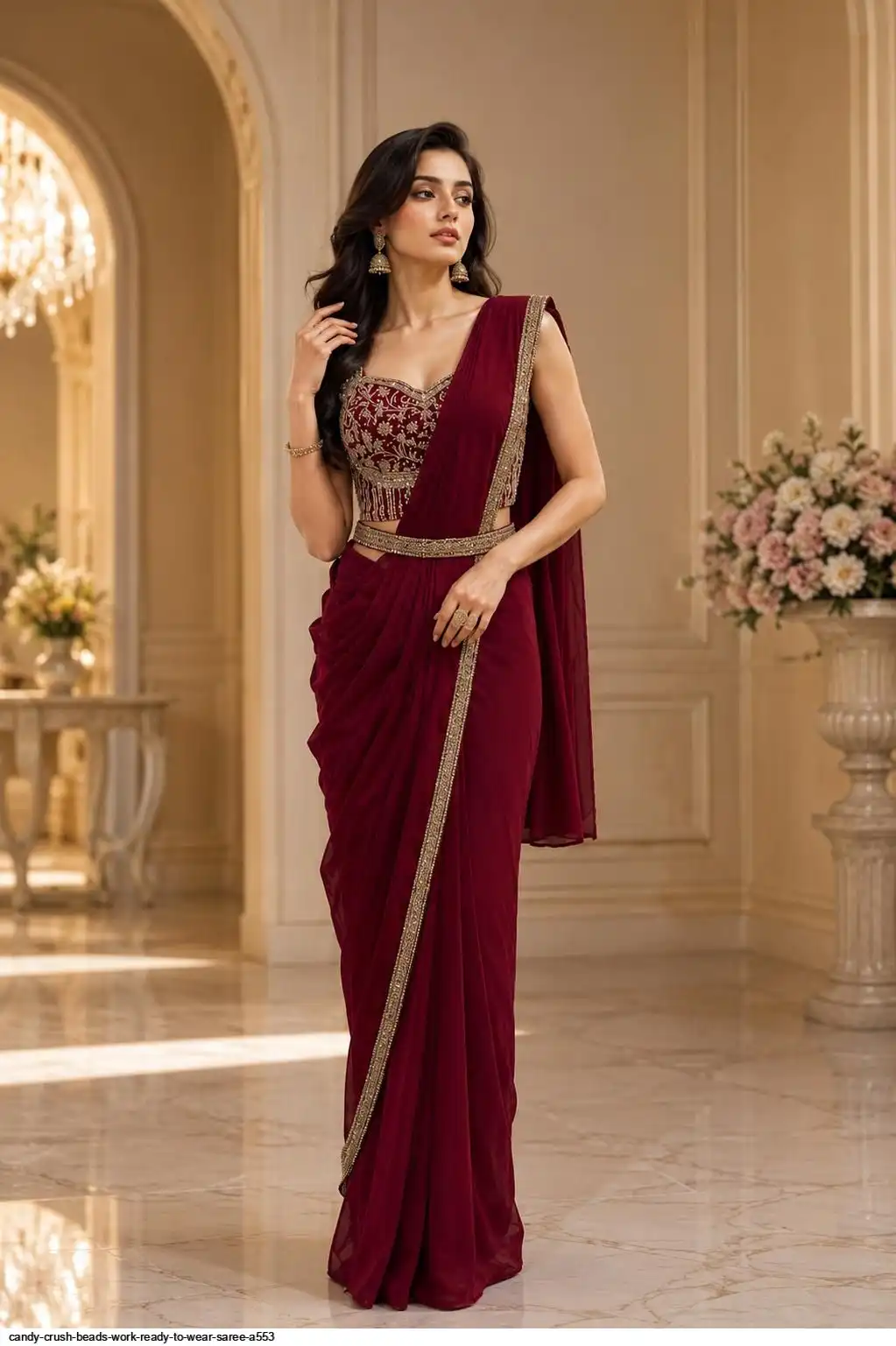 CANDY CRUSH BEADS WORK READY TO WEAR SAREE A553 C