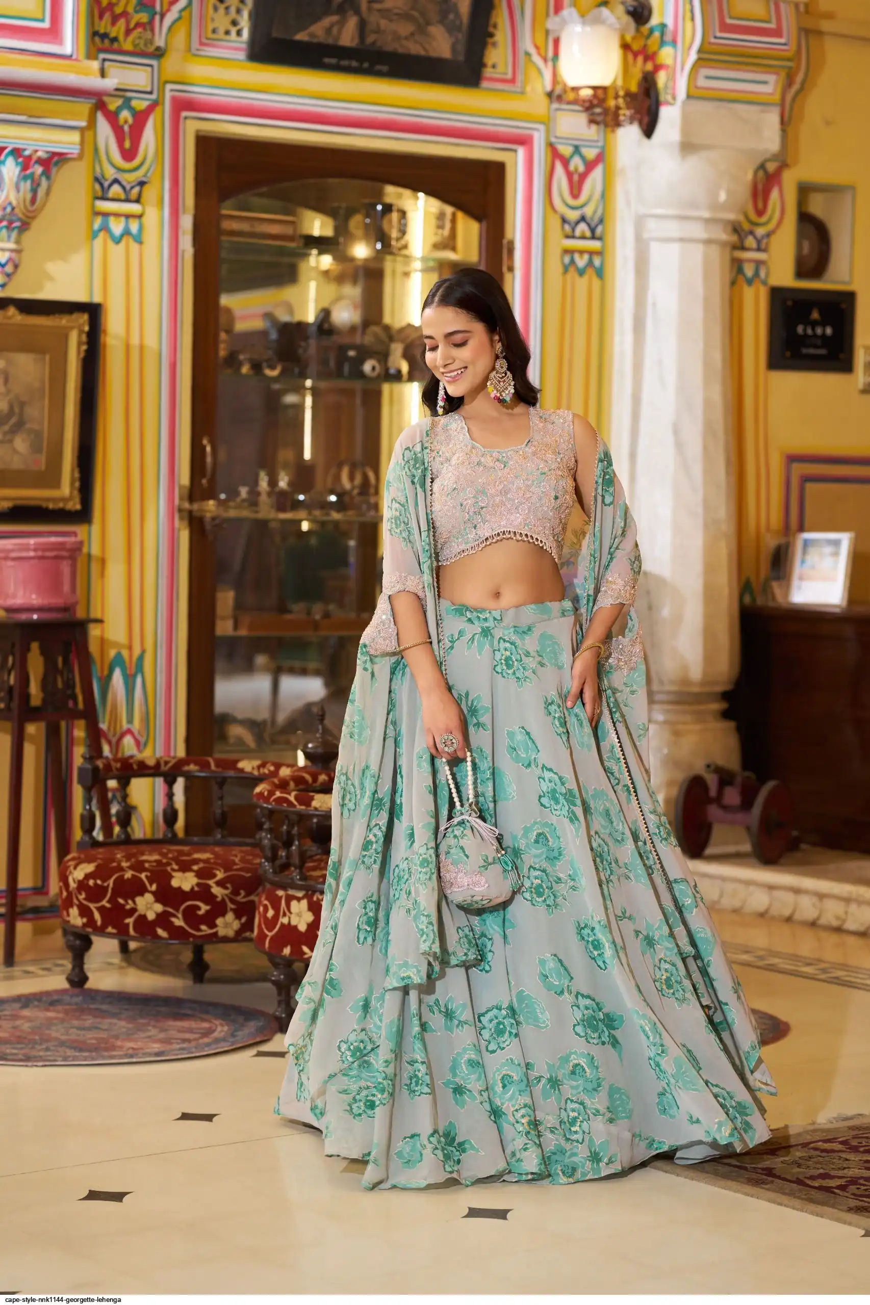 CAPE STYLE NNK1144 GEORGETTE LEHENGA 2