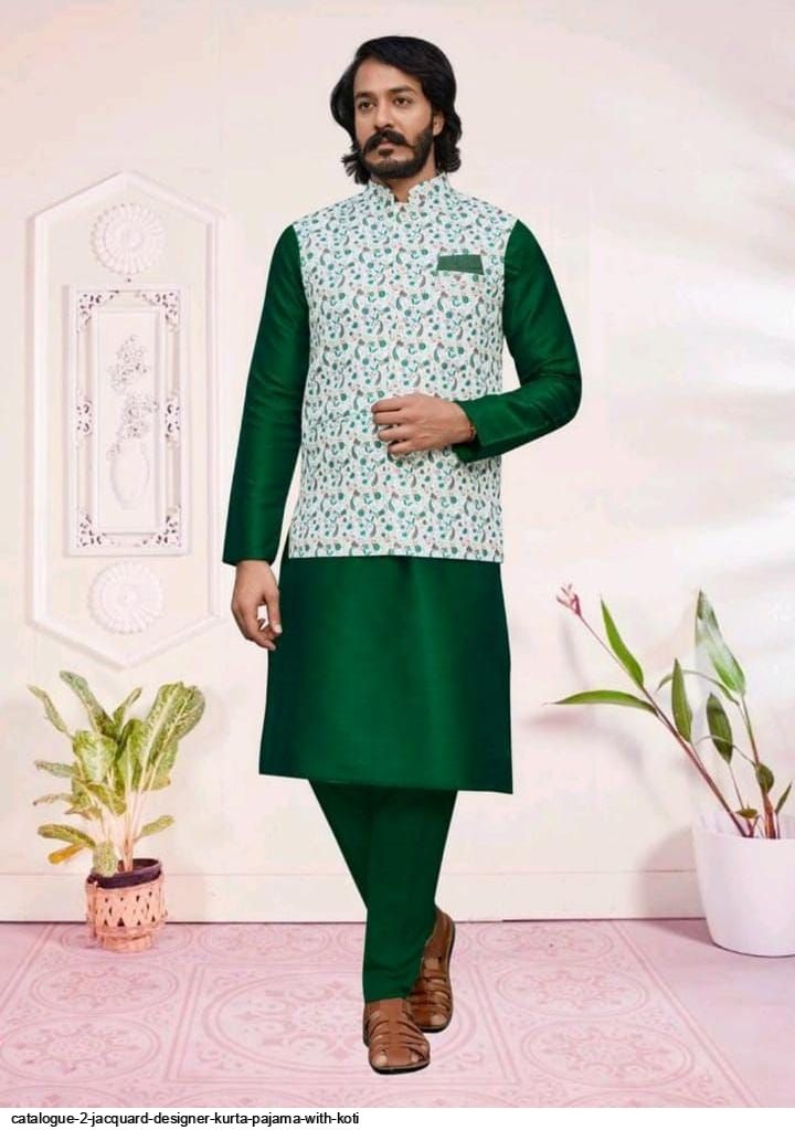 Embroidered Cotton Designer Kurta with Jacket & Pyjama, Size: Large at Rs  799/piece in Surat