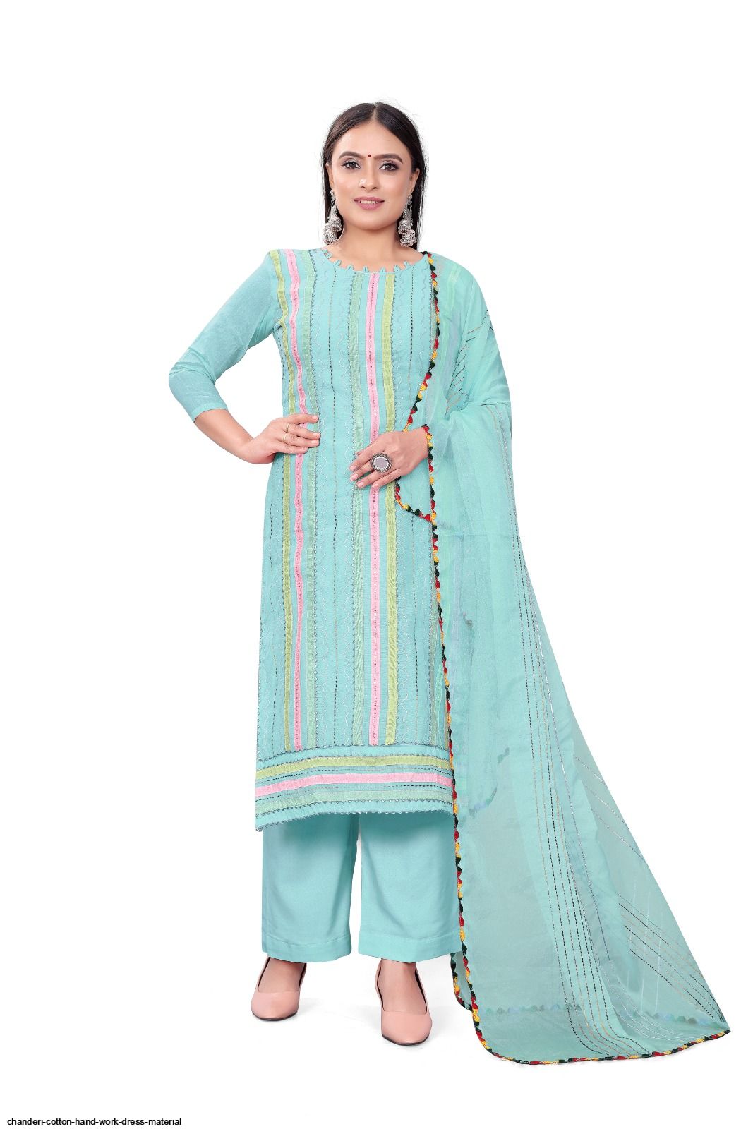 white christmas dresses Chanderi 4 ply Pure Silk Hand Blockprint Dress Material with Chanderi – RKG  SHOPPING main image 0