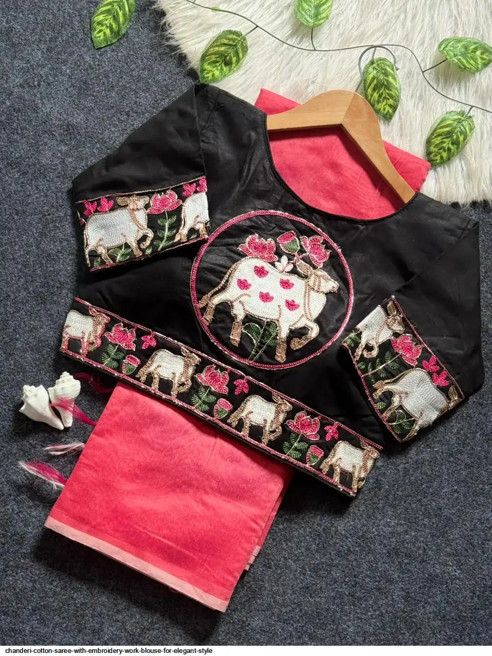 CHANDERI COTTON SAREE WITH EMBROIDERY WORK BLOUSE FOR ELEGANT STYLE 19