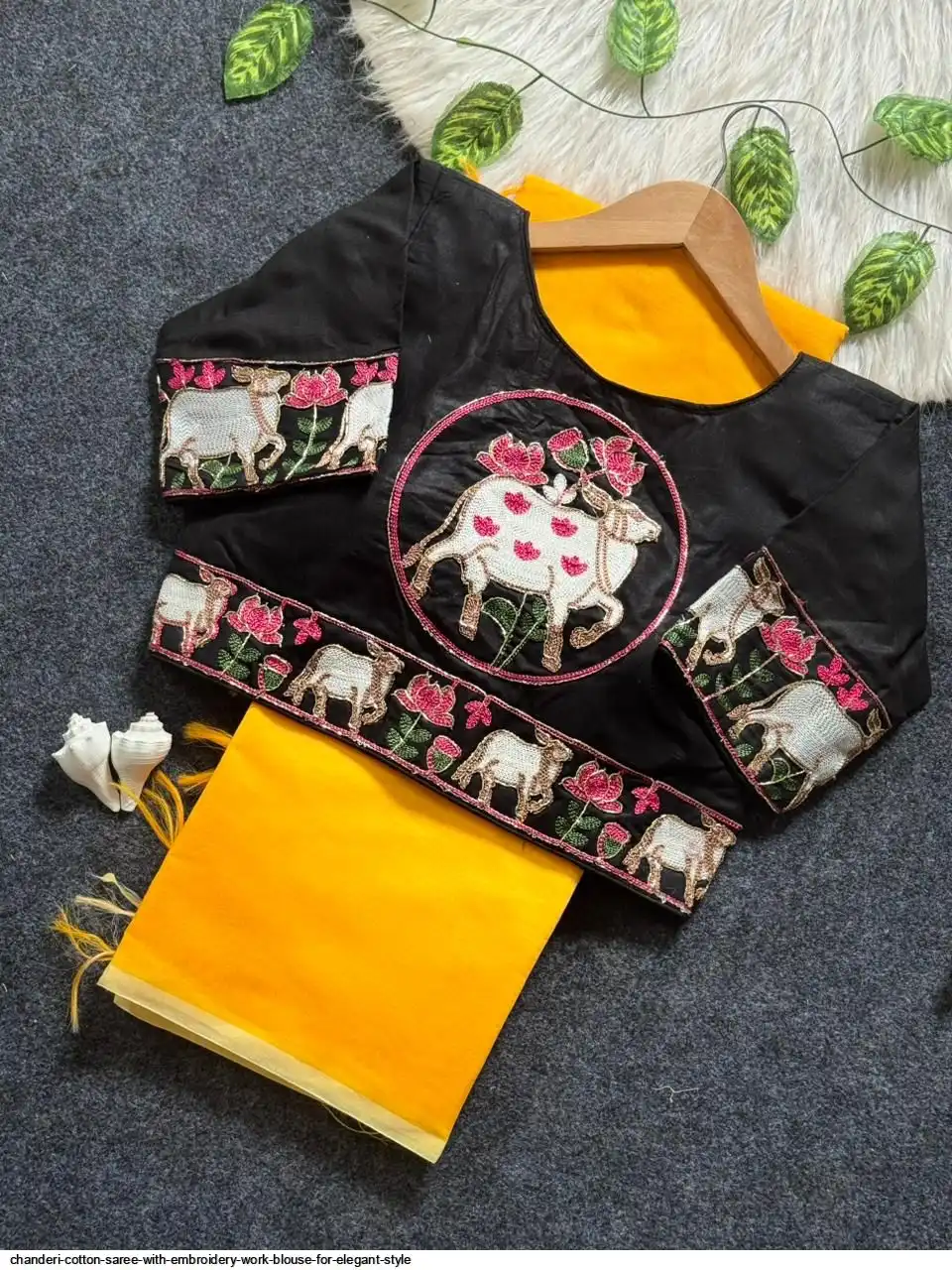 CHANDERI COTTON SAREE WITH EMBROIDERY WORK BLOUSE FOR ELEGANT STYLE 17