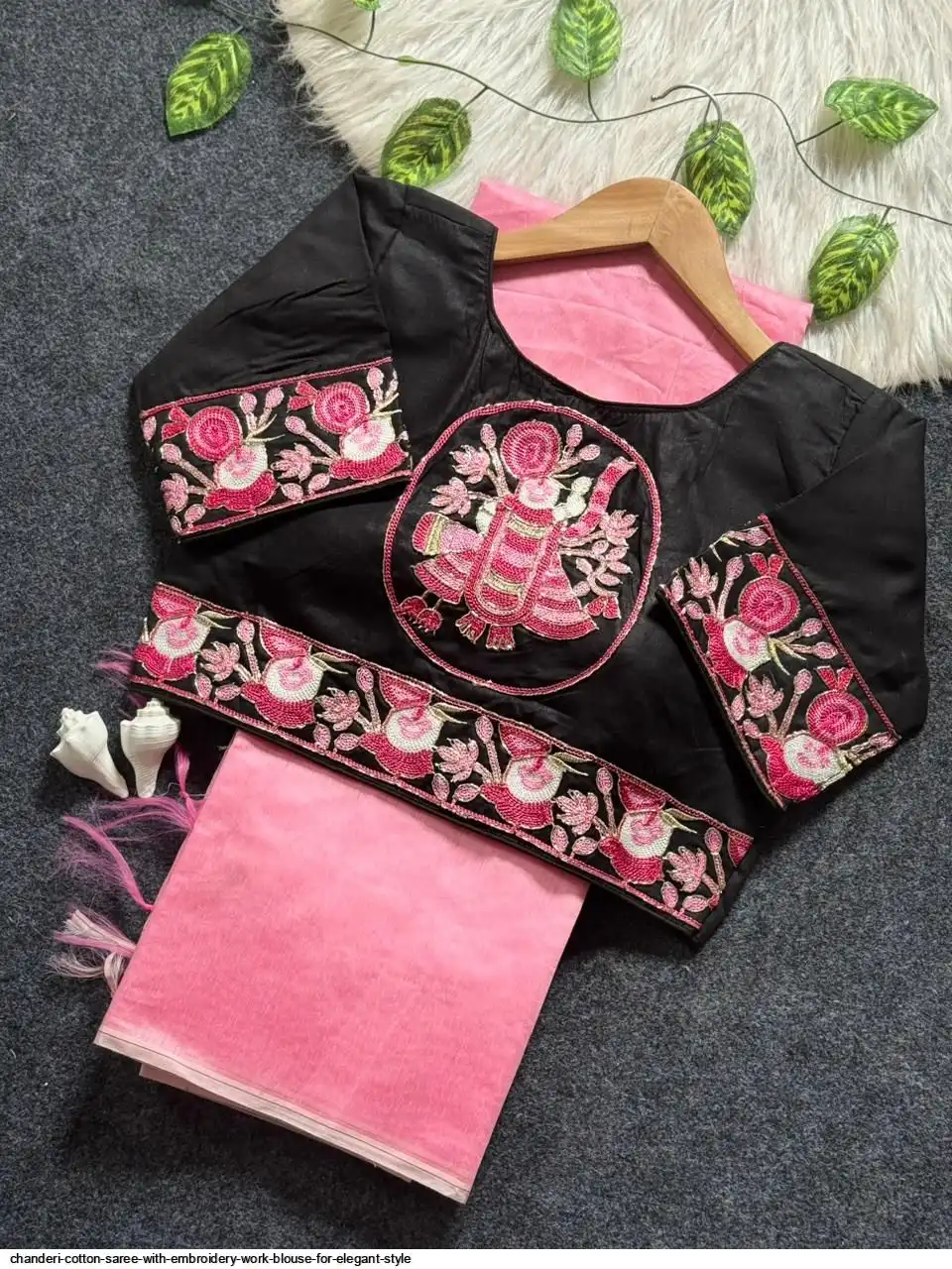 CHANDERI COTTON SAREE WITH EMBROIDERY WORK BLOUSE FOR ELEGANT STYLE 9