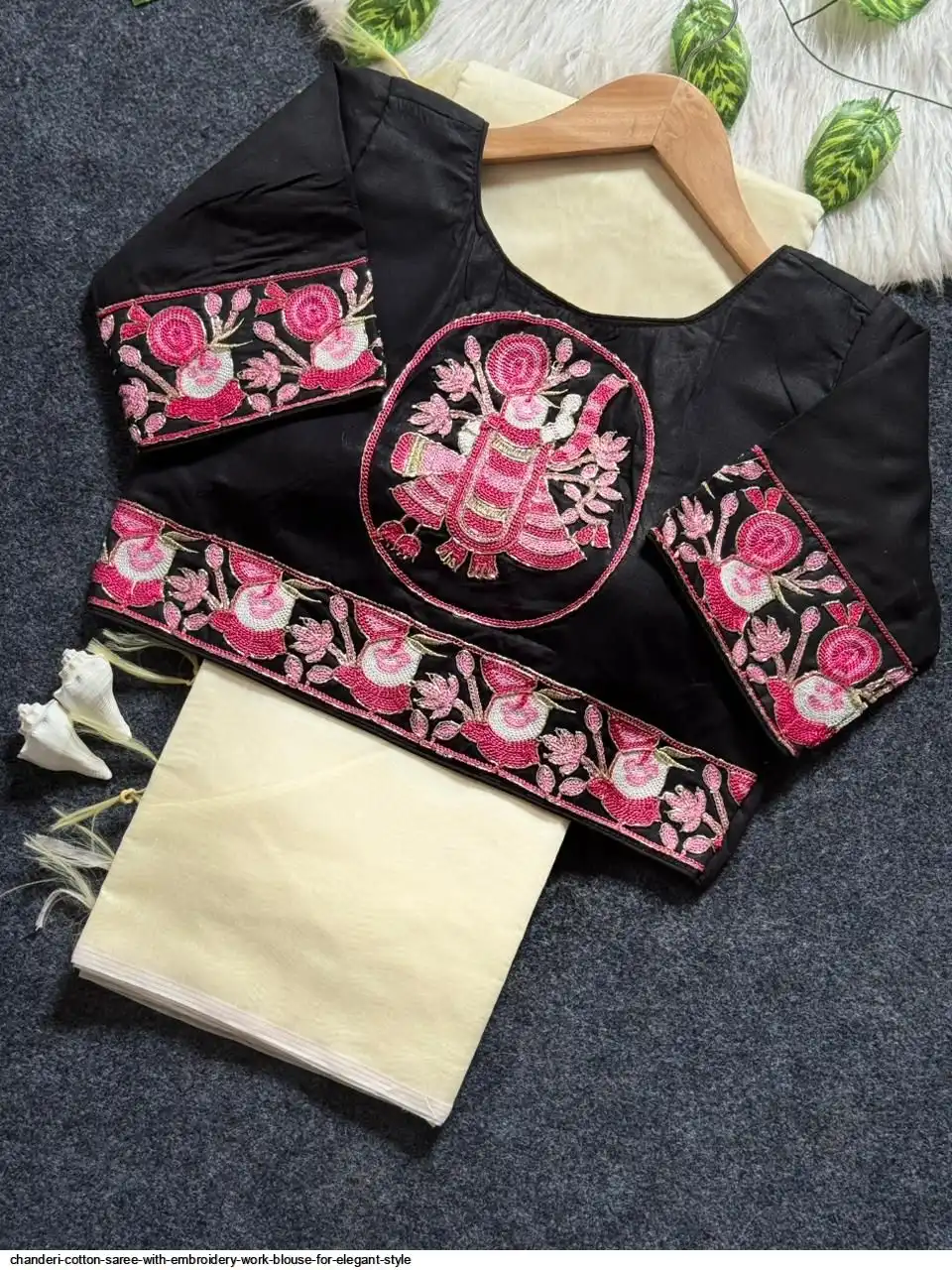 CHANDERI COTTON SAREE WITH EMBROIDERY WORK BLOUSE FOR ELEGANT STYLE 4
