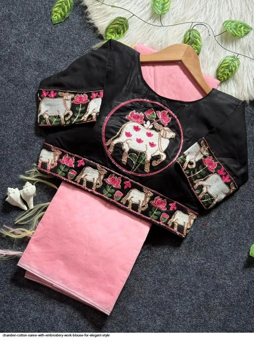 CHANDERI COTTON SAREE WITH EMBROIDERY WORK BLOUSE FOR ELEGANT STYLE 1
