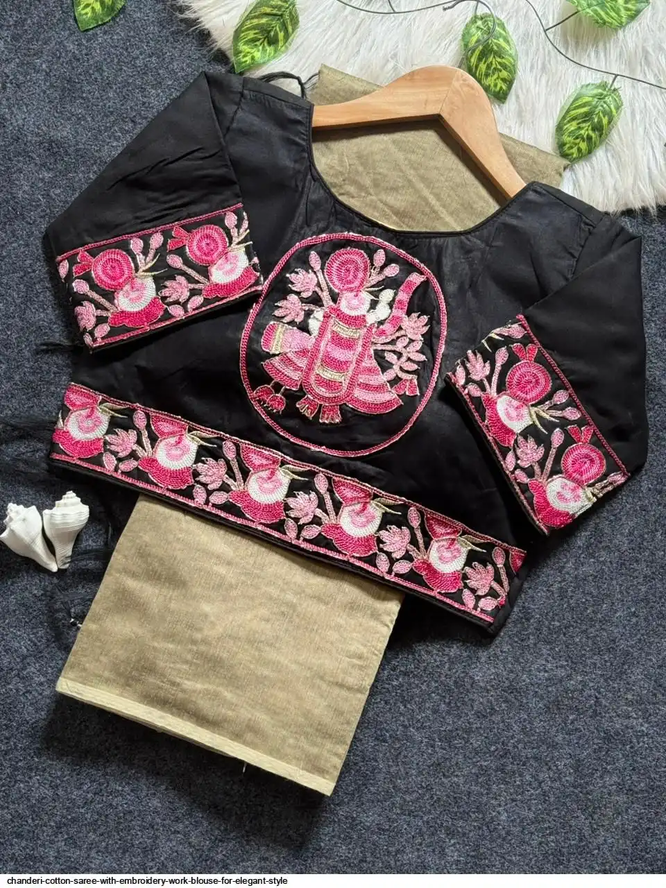 CHANDERI COTTON SAREE WITH EMBROIDERY WORK BLOUSE FOR ELEGANT STYLE 14