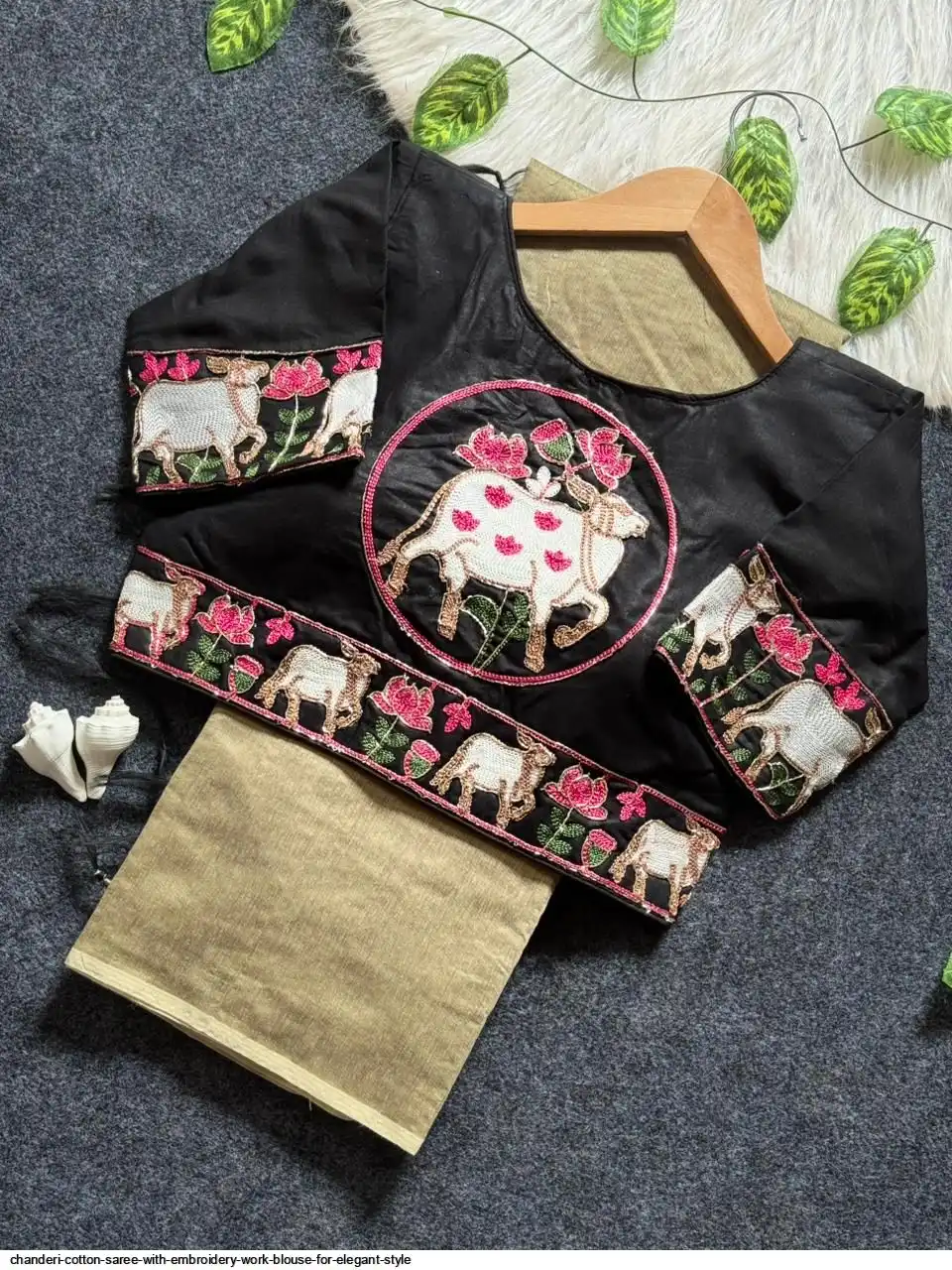 CHANDERI COTTON SAREE WITH EMBROIDERY WORK BLOUSE FOR ELEGANT STYLE 7