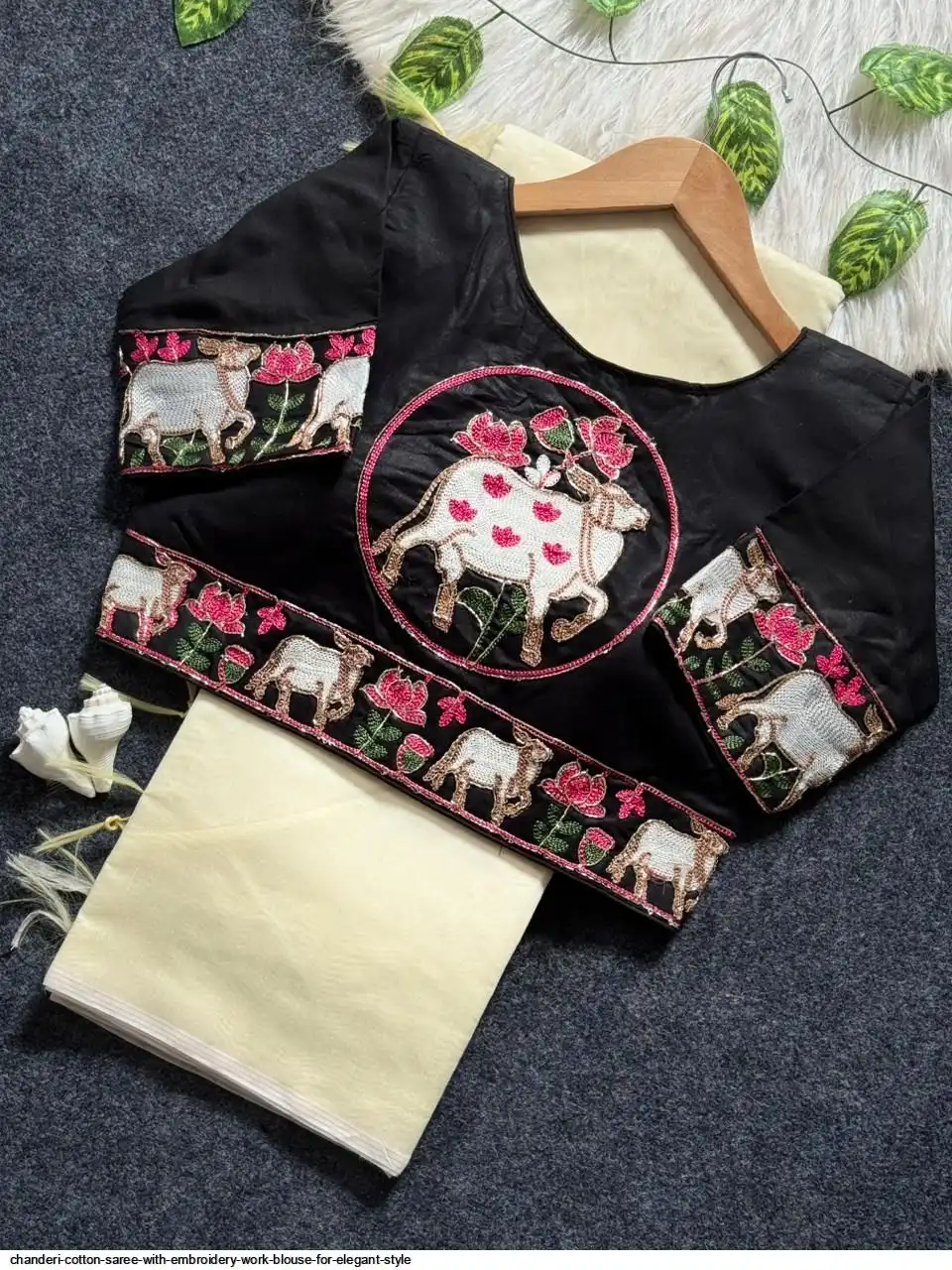 CHANDERI COTTON SAREE WITH EMBROIDERY WORK BLOUSE FOR ELEGANT STYLE 6