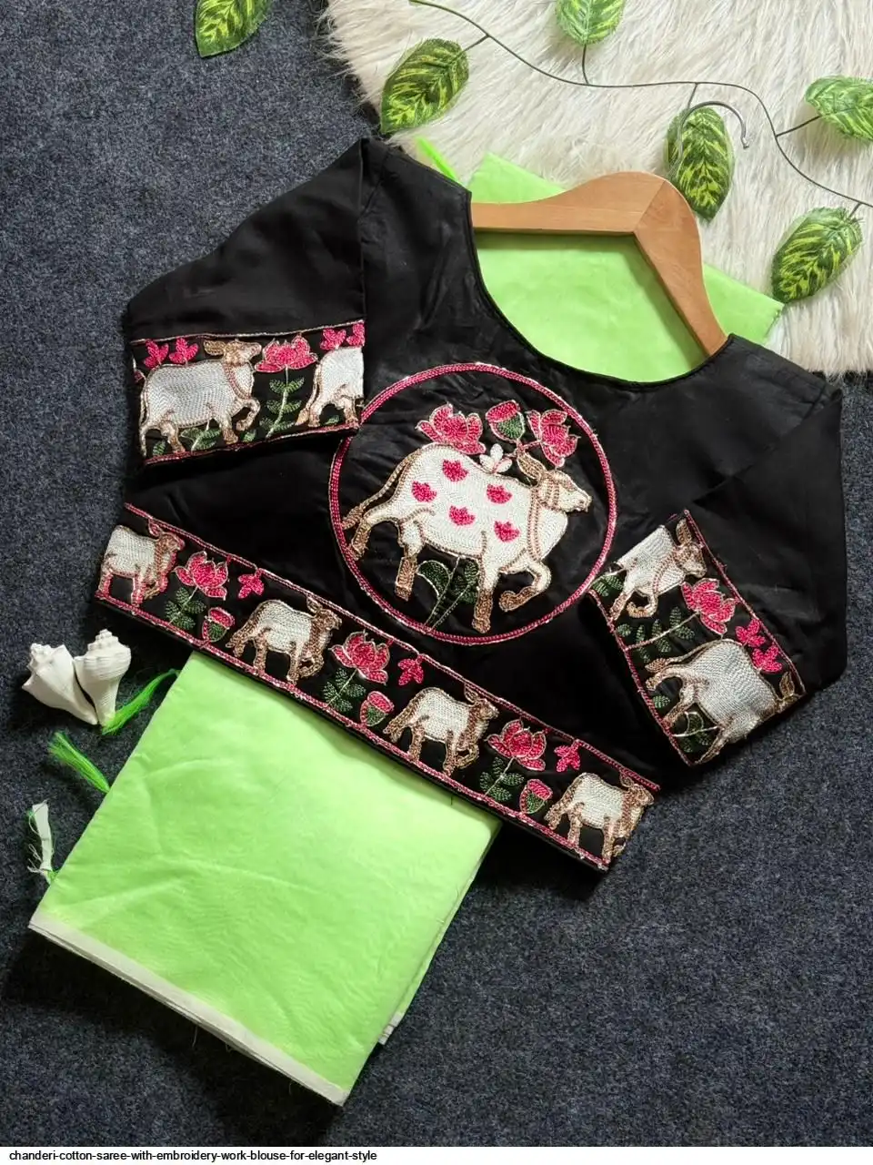 CHANDERI COTTON SAREE WITH EMBROIDERY WORK BLOUSE FOR ELEGANT STYLE 5