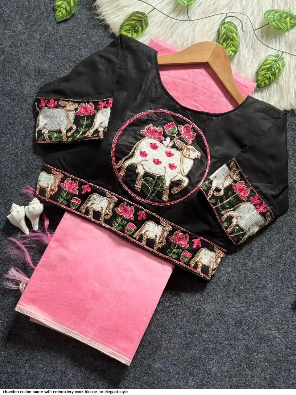 CHANDERI COTTON SAREE WITH EMBROIDERY WORK BLOUSE FOR ELEGANT STYLE 12