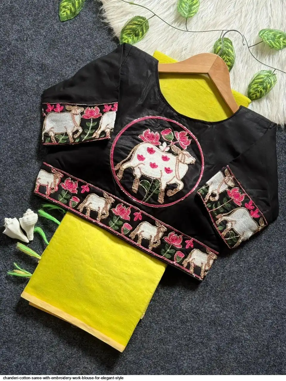 CHANDERI COTTON SAREE WITH EMBROIDERY WORK BLOUSE FOR ELEGANT STYLE 3