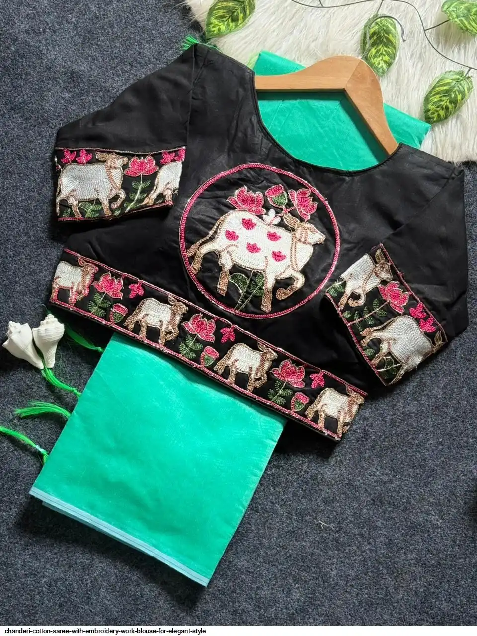 CHANDERI COTTON SAREE WITH EMBROIDERY WORK BLOUSE FOR ELEGANT STYLE 8