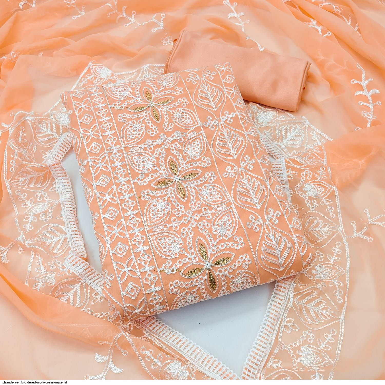 CHANDERI EMBROIDERED WORK DRESS MATERIAL