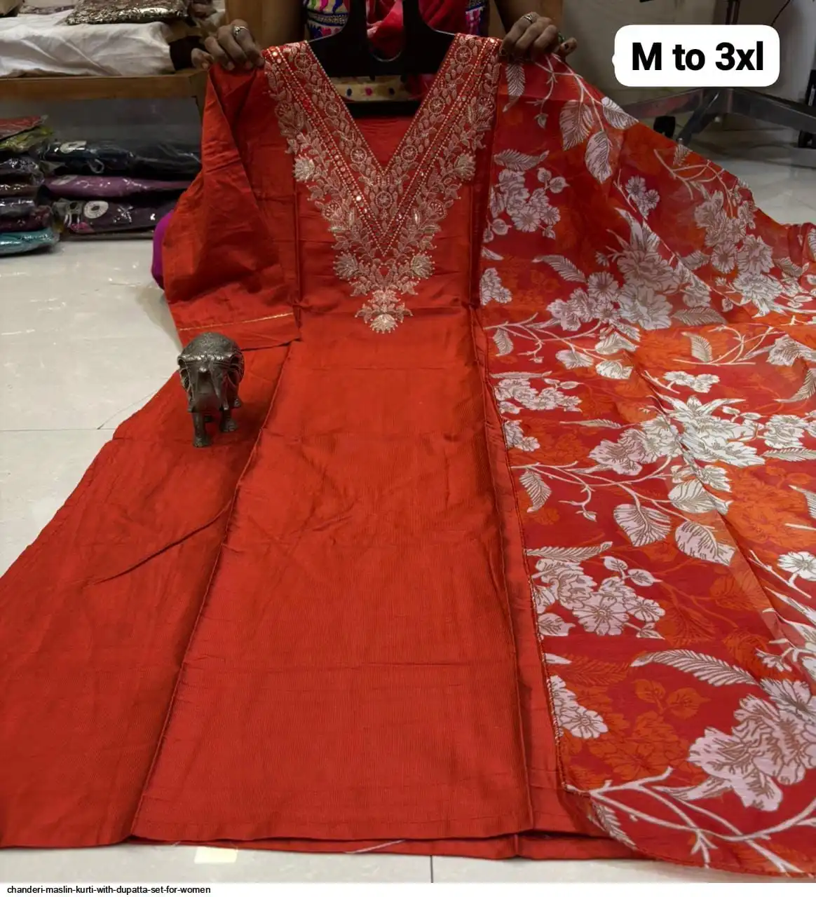 CHANDERI MASLIN KURTI WITH DUPATTA SET FOR WOMEN 1