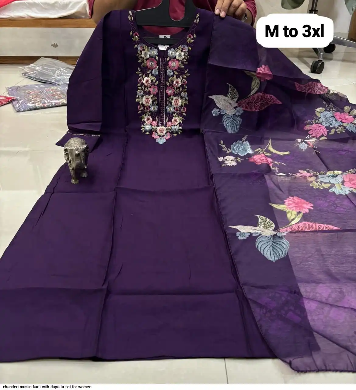CHANDERI MASLIN KURTI WITH DUPATTA SET FOR WOMEN 2