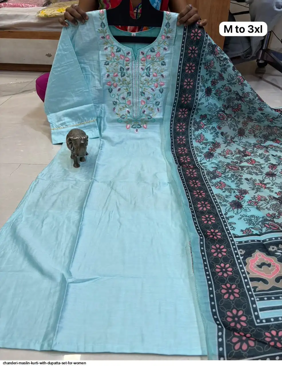 CHANDERI MASLIN KURTI WITH DUPATTA SET FOR WOMEN 5