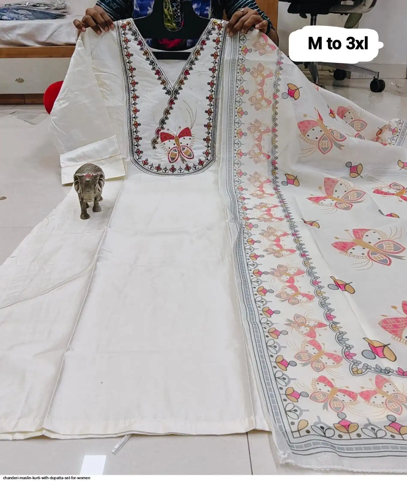 CHANDERI MASLIN KURTI WITH DUPATTA SET FOR WOMEN 4