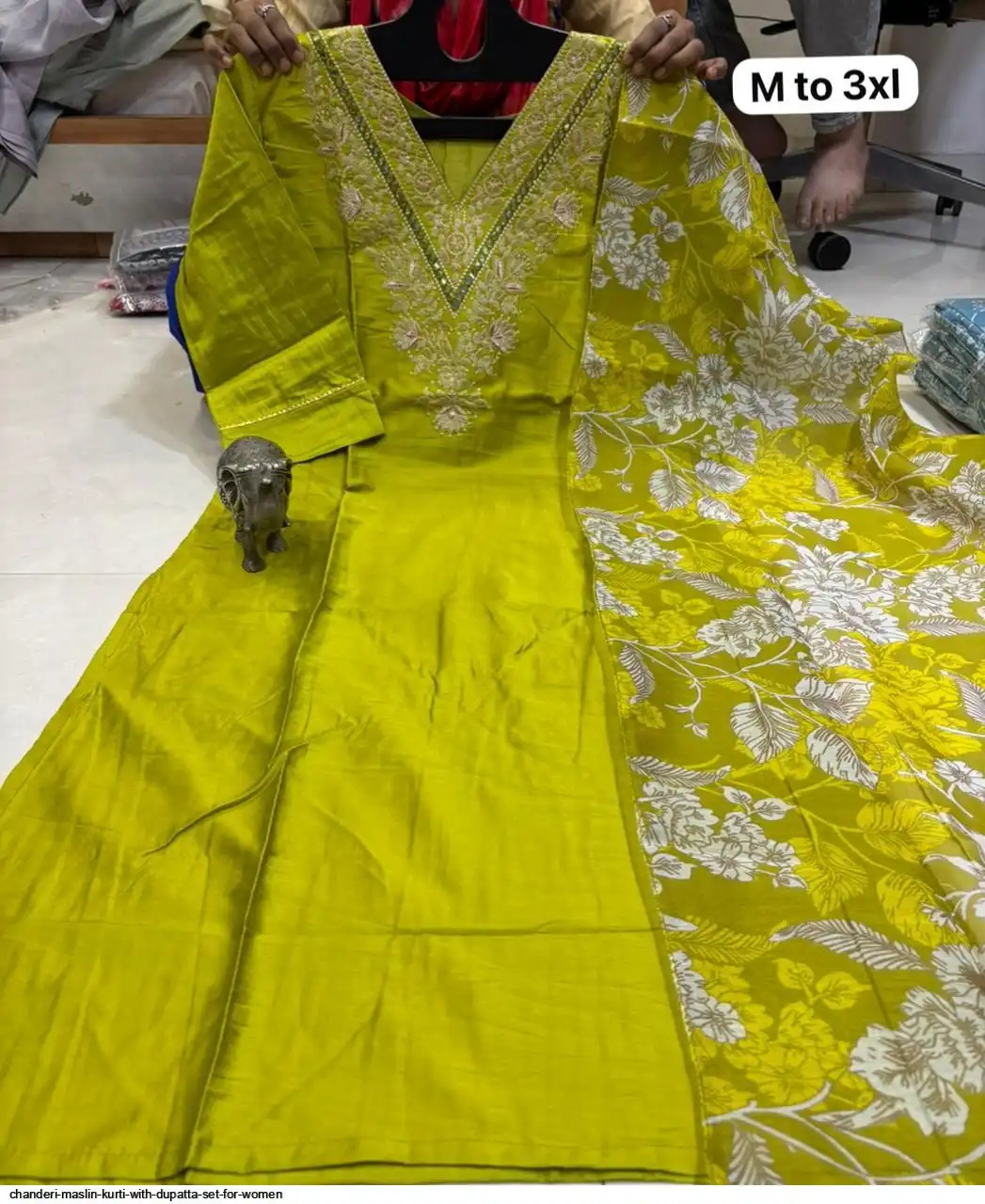 CHANDERI MASLIN KURTI WITH DUPATTA SET FOR WOMEN 8