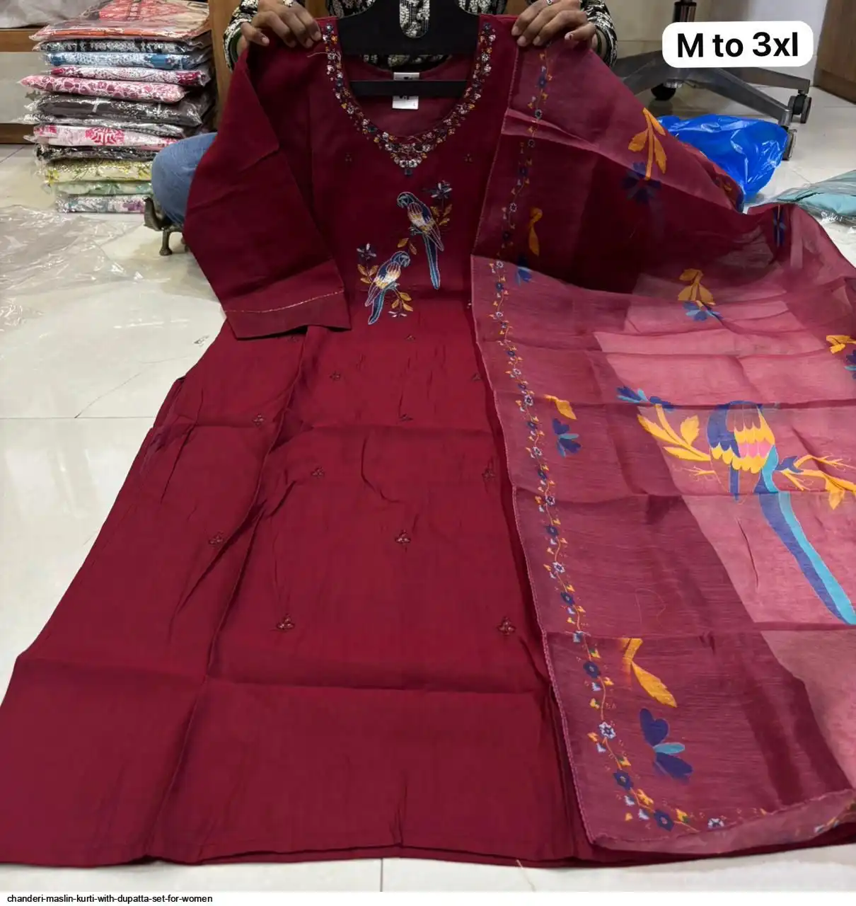 CHANDERI MASLIN KURTI WITH DUPATTA SET FOR WOMEN 6