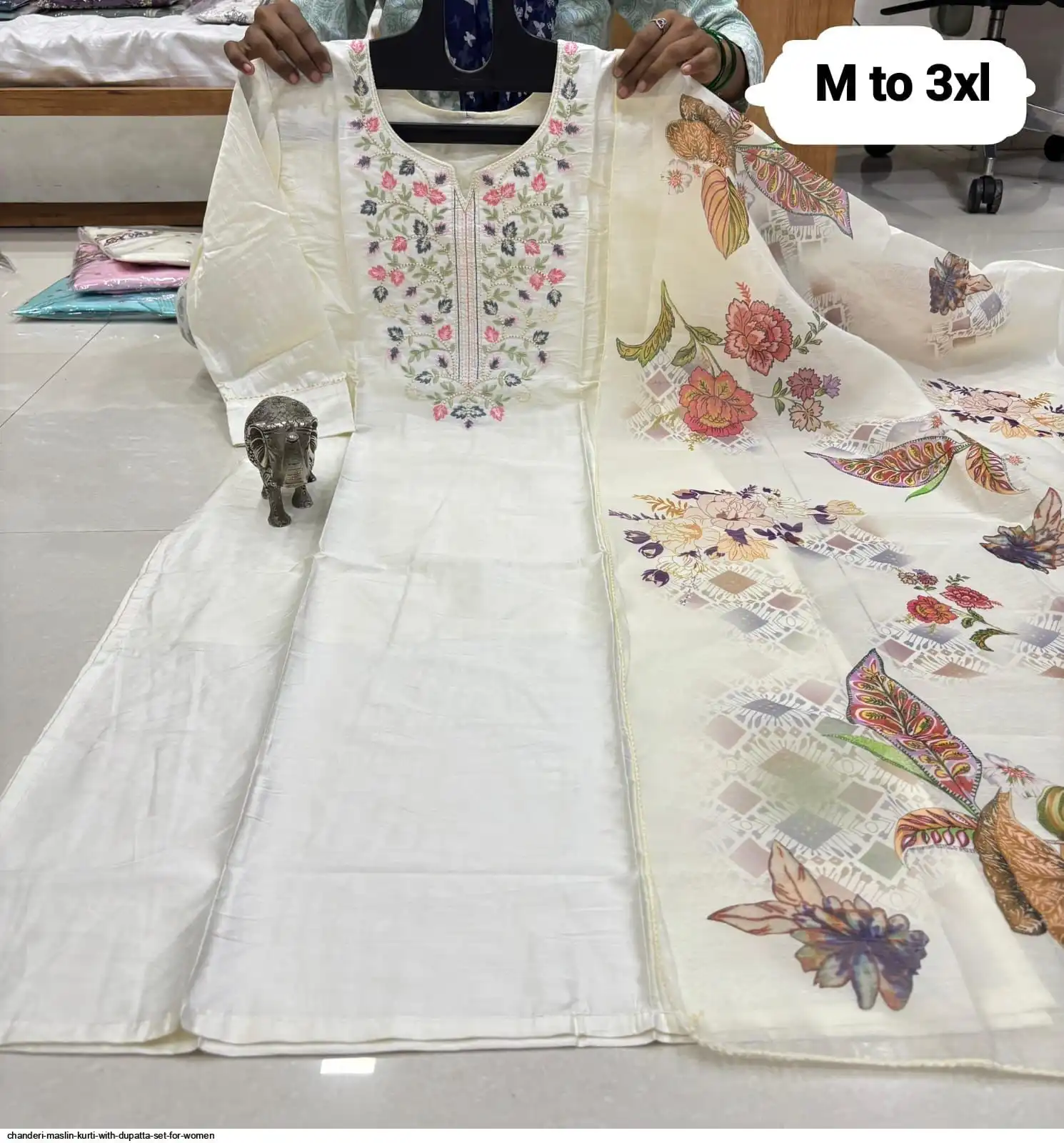 CHANDERI MASLIN KURTI WITH DUPATTA SET FOR WOMEN 9