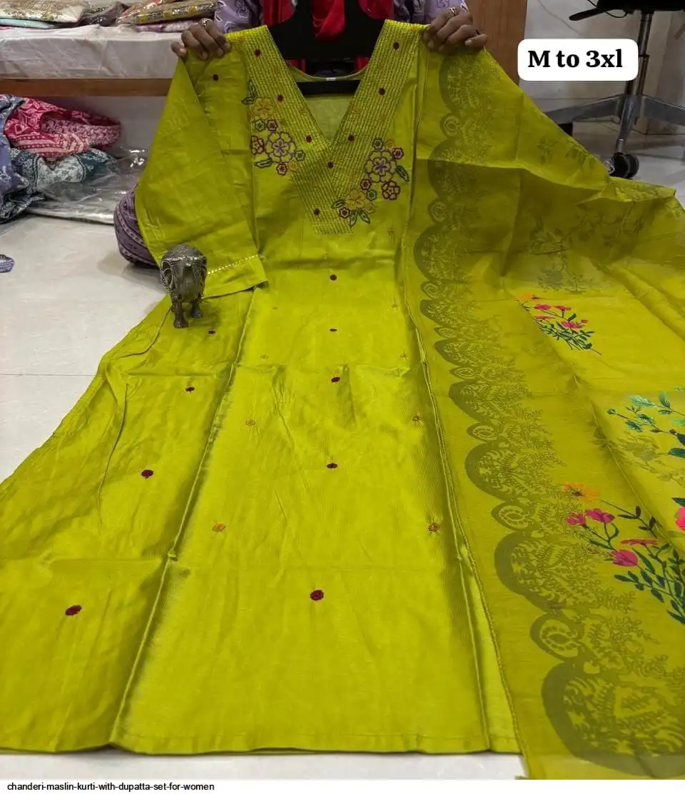 CHANDERI MASLIN KURTI WITH DUPATTA SET FOR WOMEN 11