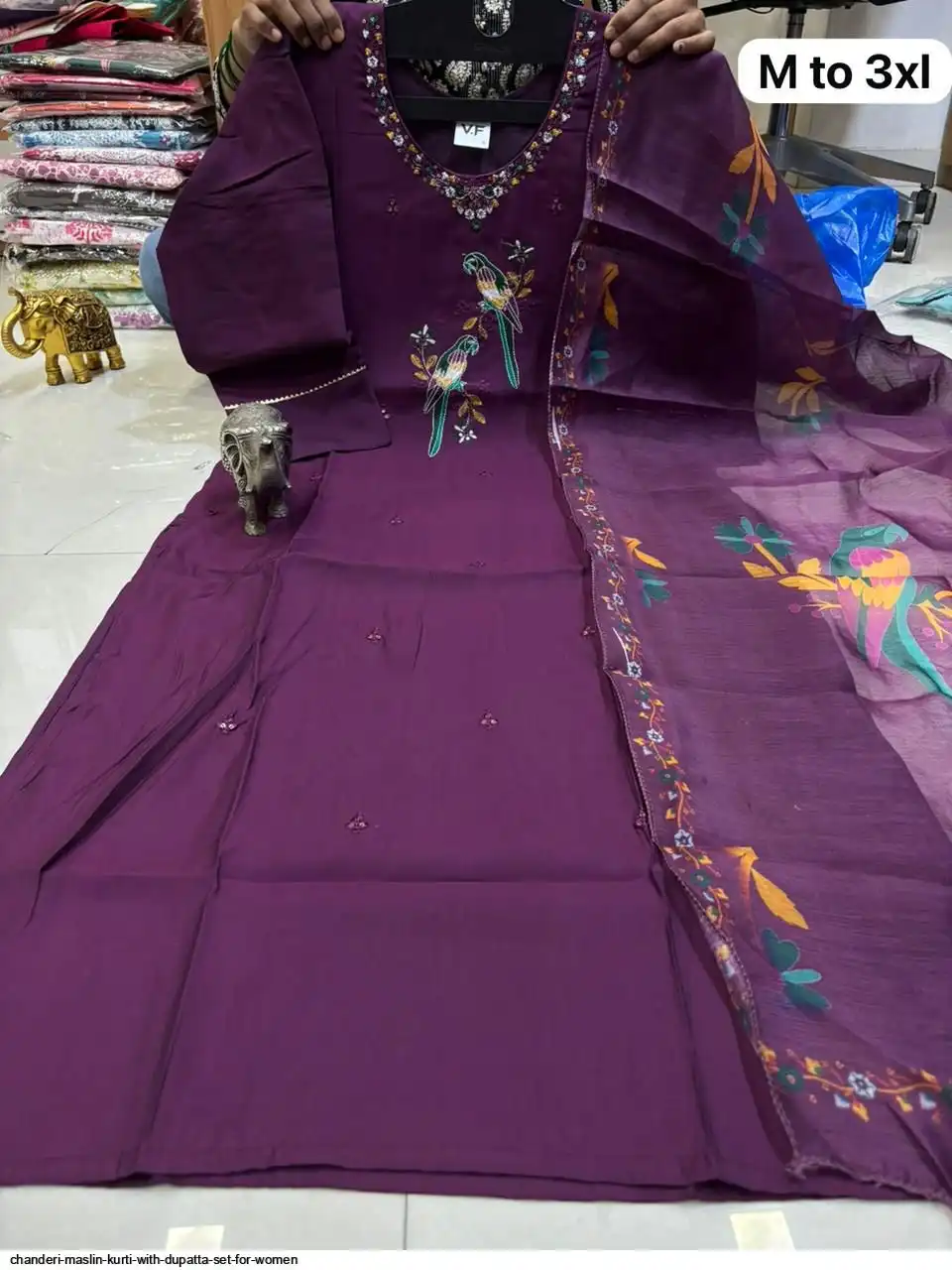 CHANDERI MASLIN KURTI WITH DUPATTA SET FOR WOMEN 10