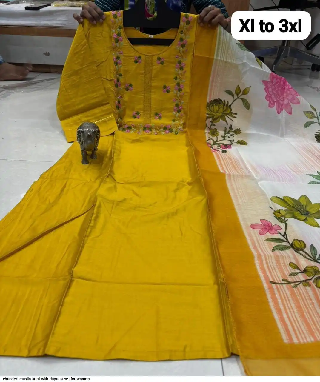 CHANDERI MASLIN KURTI WITH DUPATTA SET FOR WOMEN 12