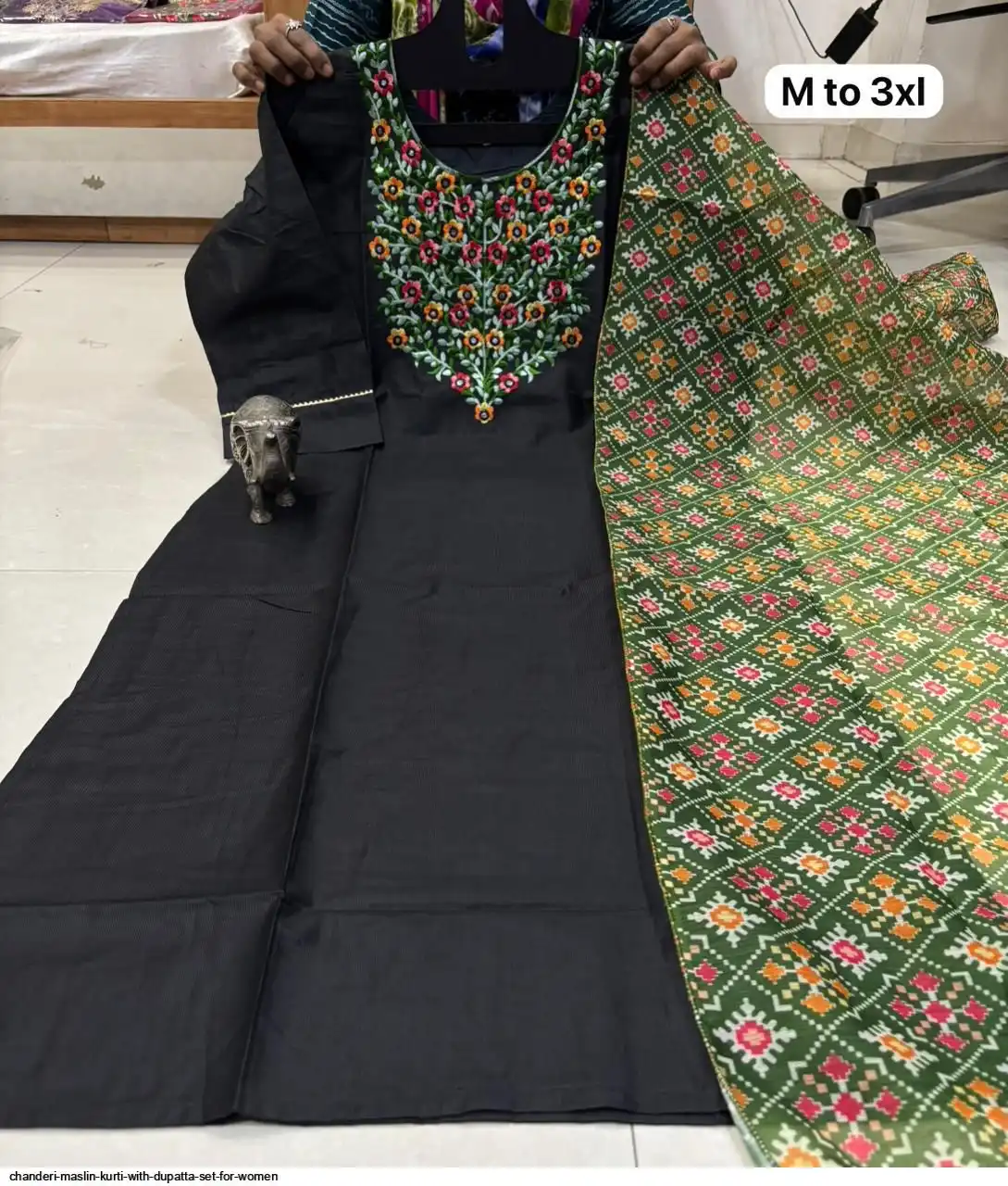 CHANDERI MASLIN KURTI WITH DUPATTA SET FOR WOMEN 16