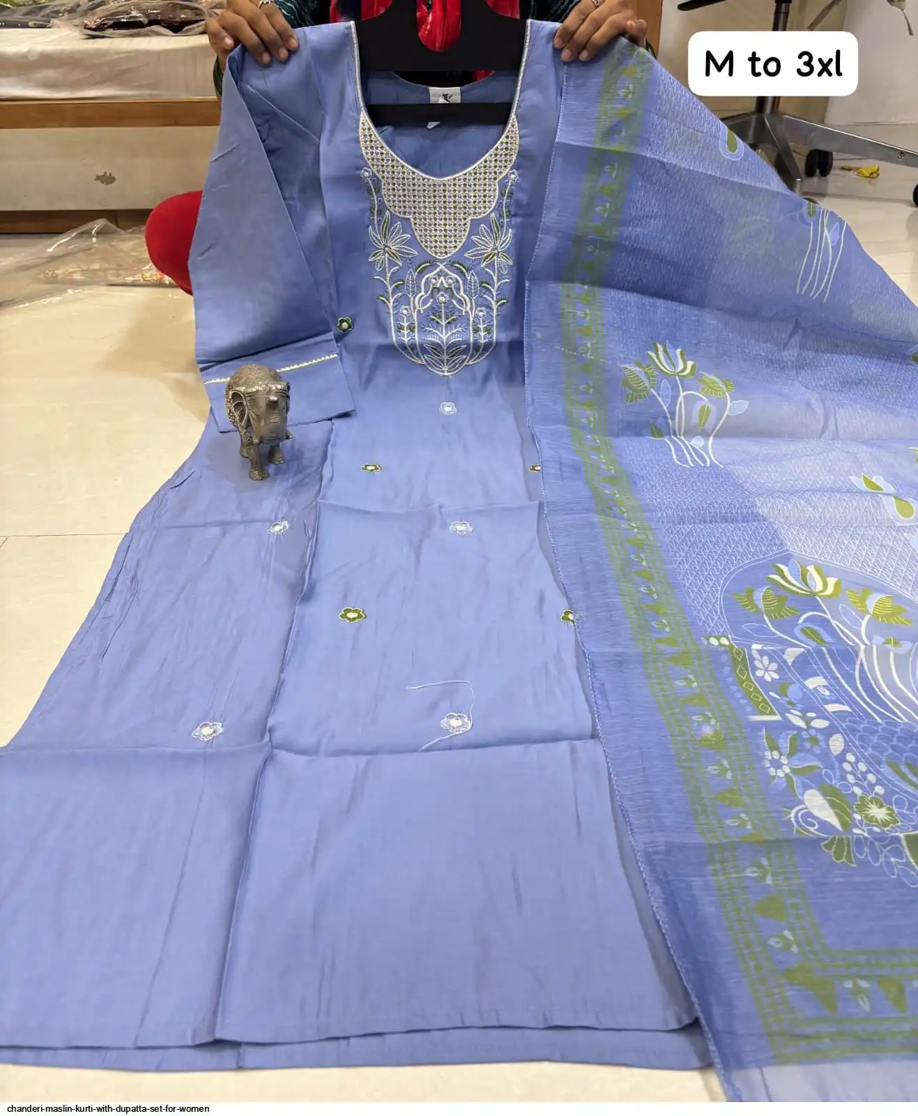 CHANDERI MASLIN KURTI WITH DUPATTA SET FOR WOMEN 14