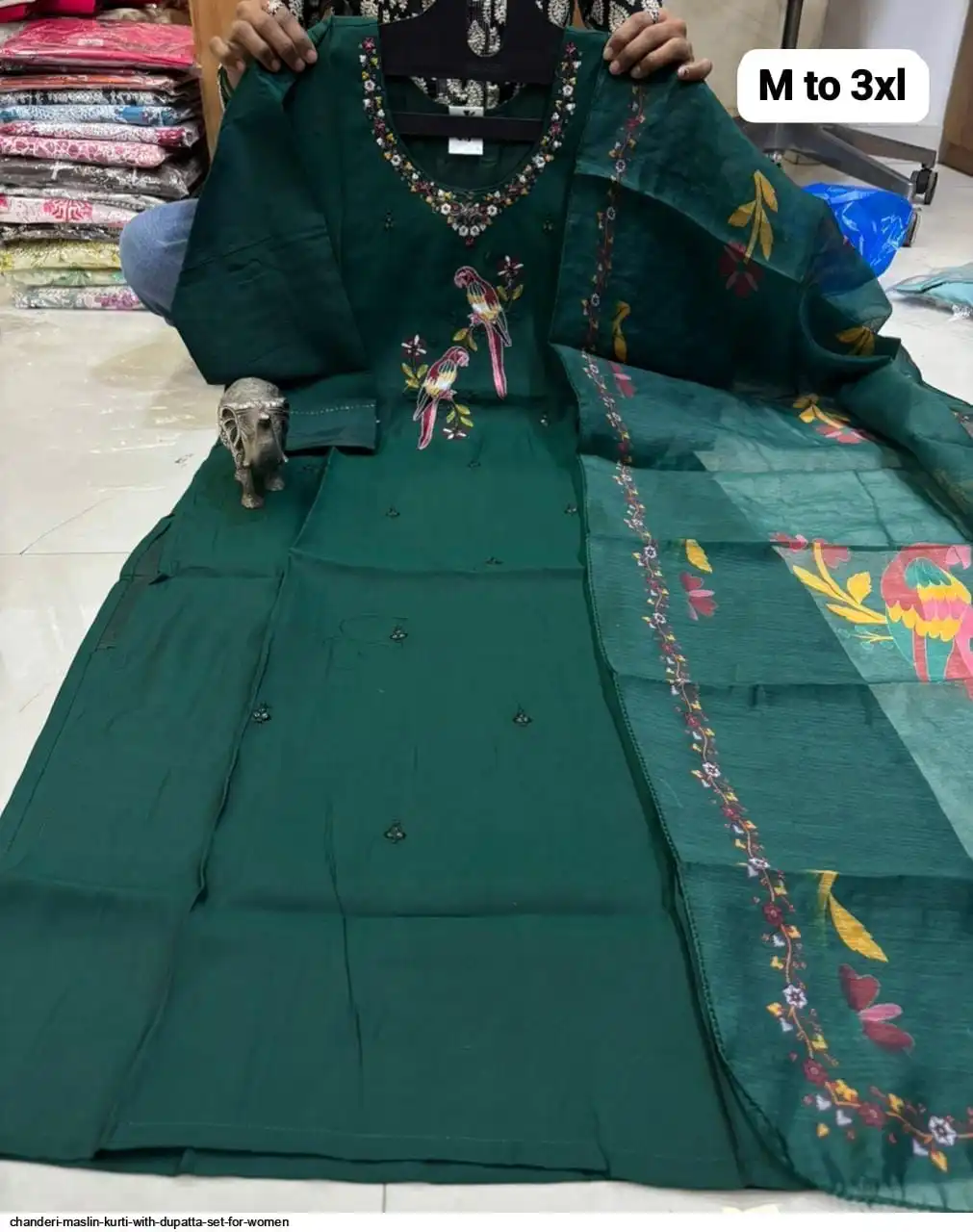 CHANDERI MASLIN KURTI WITH DUPATTA SET FOR WOMEN 18