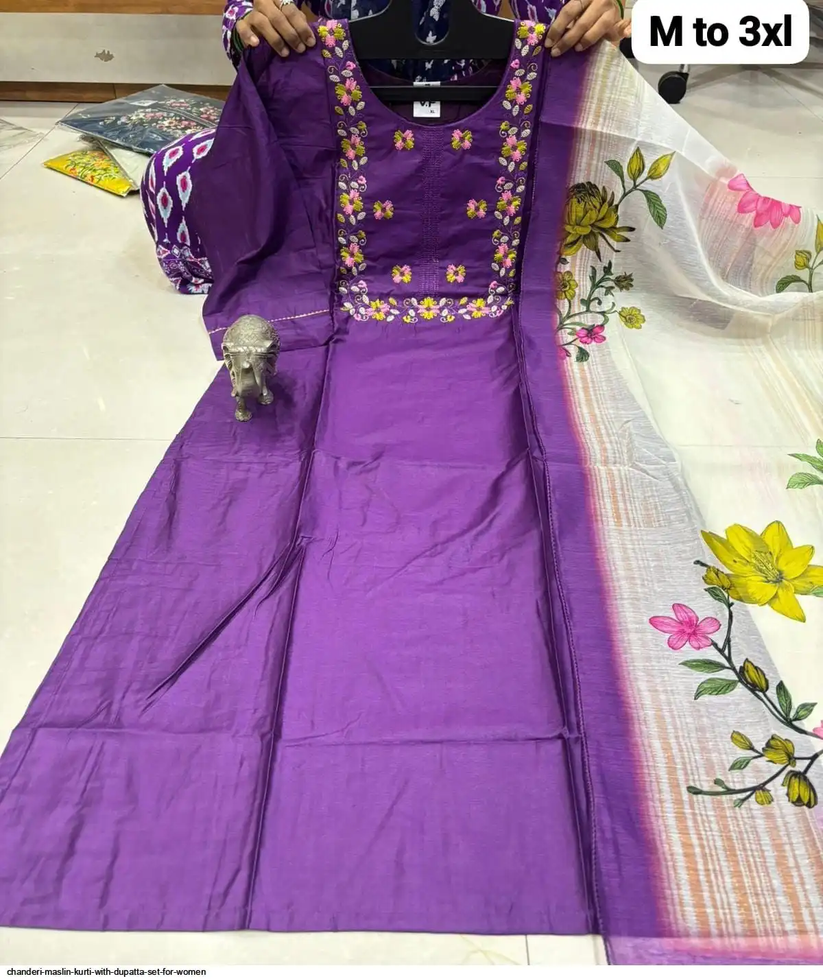CHANDERI MASLIN KURTI WITH DUPATTA SET FOR WOMEN 19