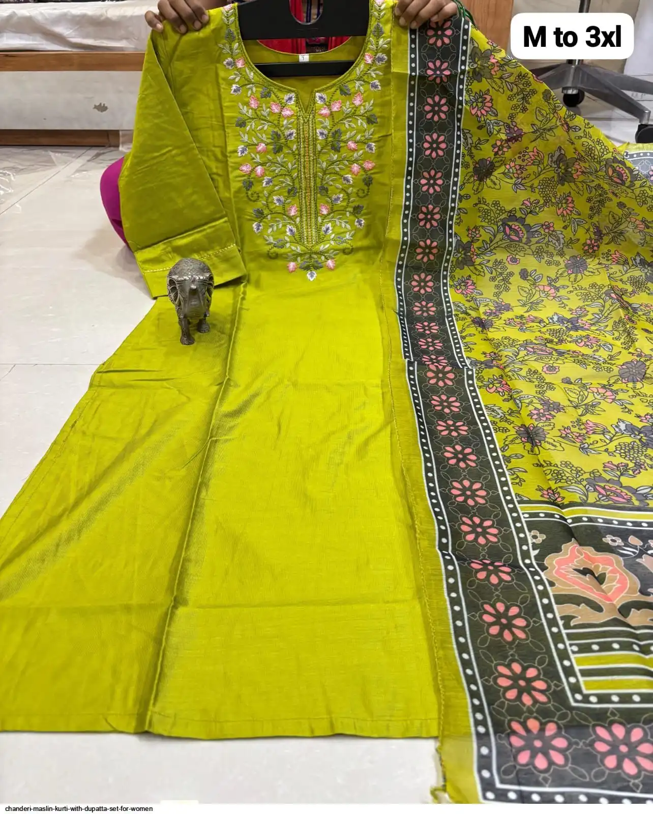 CHANDERI MASLIN KURTI WITH DUPATTA SET FOR WOMEN 20
