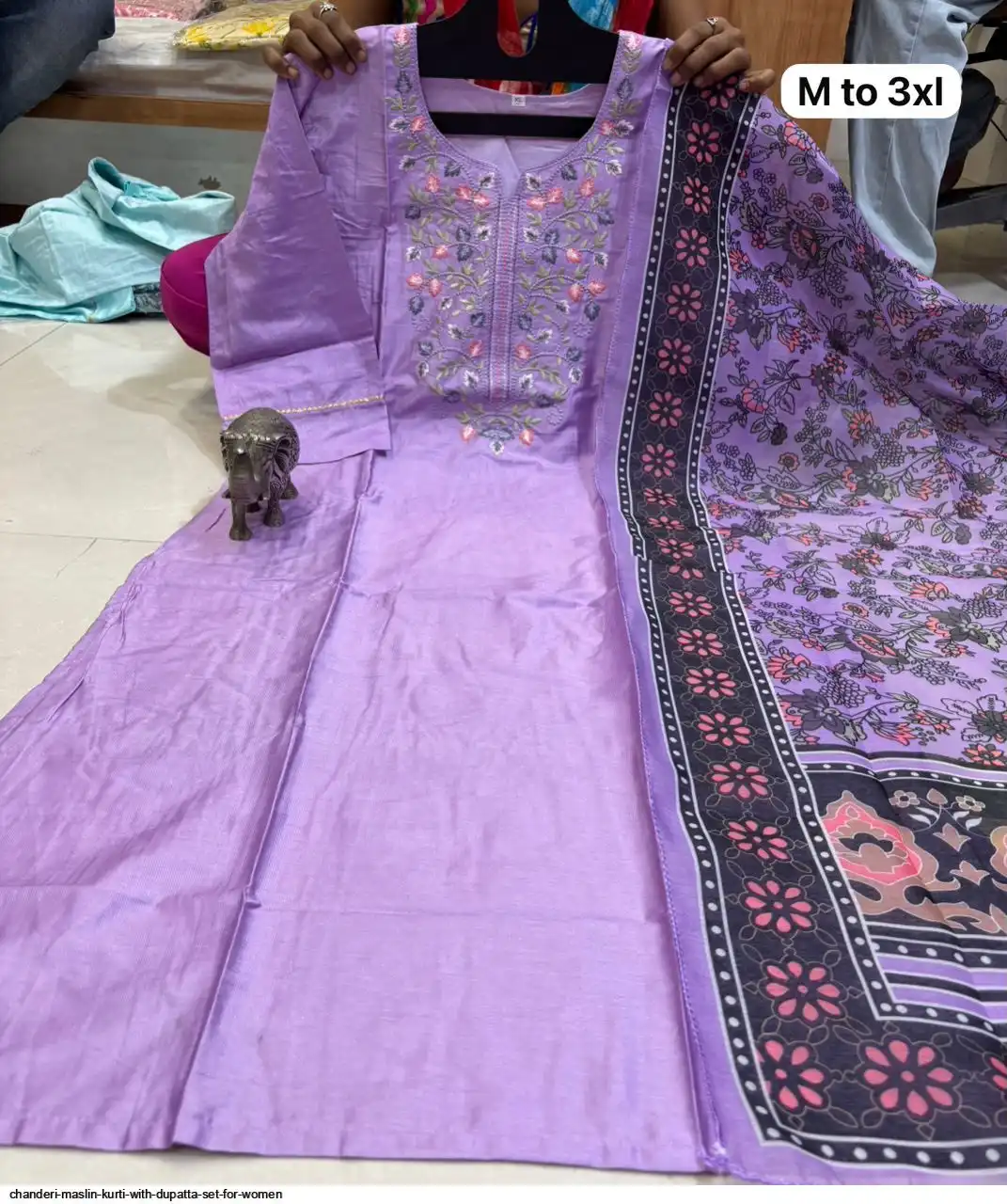 CHANDERI MASLIN KURTI WITH DUPATTA SET FOR WOMEN 23