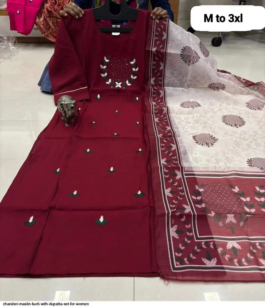 CHANDERI MASLIN KURTI WITH DUPATTA SET FOR WOMEN 22