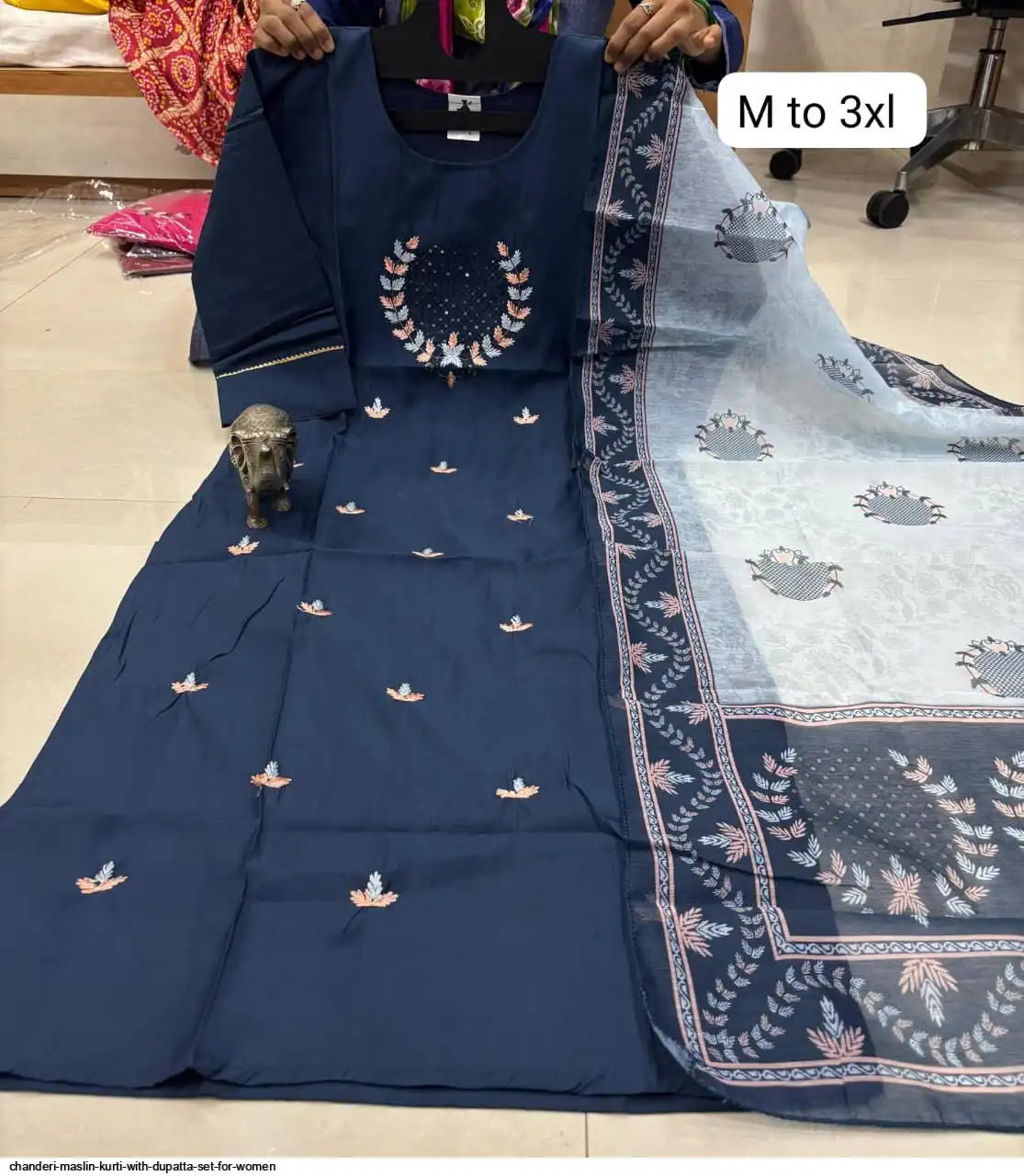 CHANDERI MASLIN KURTI WITH DUPATTA SET FOR WOMEN 25