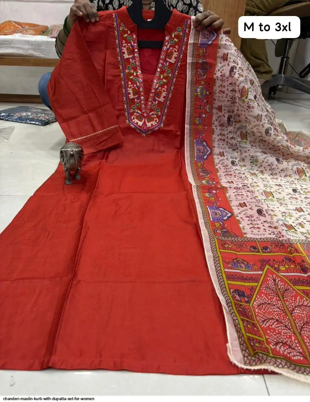 CHANDERI MASLIN KURTI WITH DUPATTA SET FOR WOMEN 28