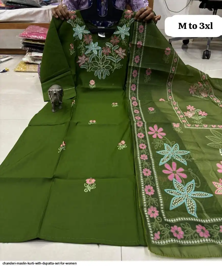 CHANDERI MASLIN KURTI WITH DUPATTA SET FOR WOMEN 27