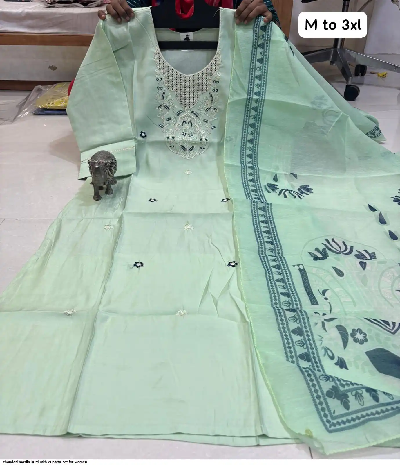 CHANDERI MASLIN KURTI WITH DUPATTA SET FOR WOMEN 29