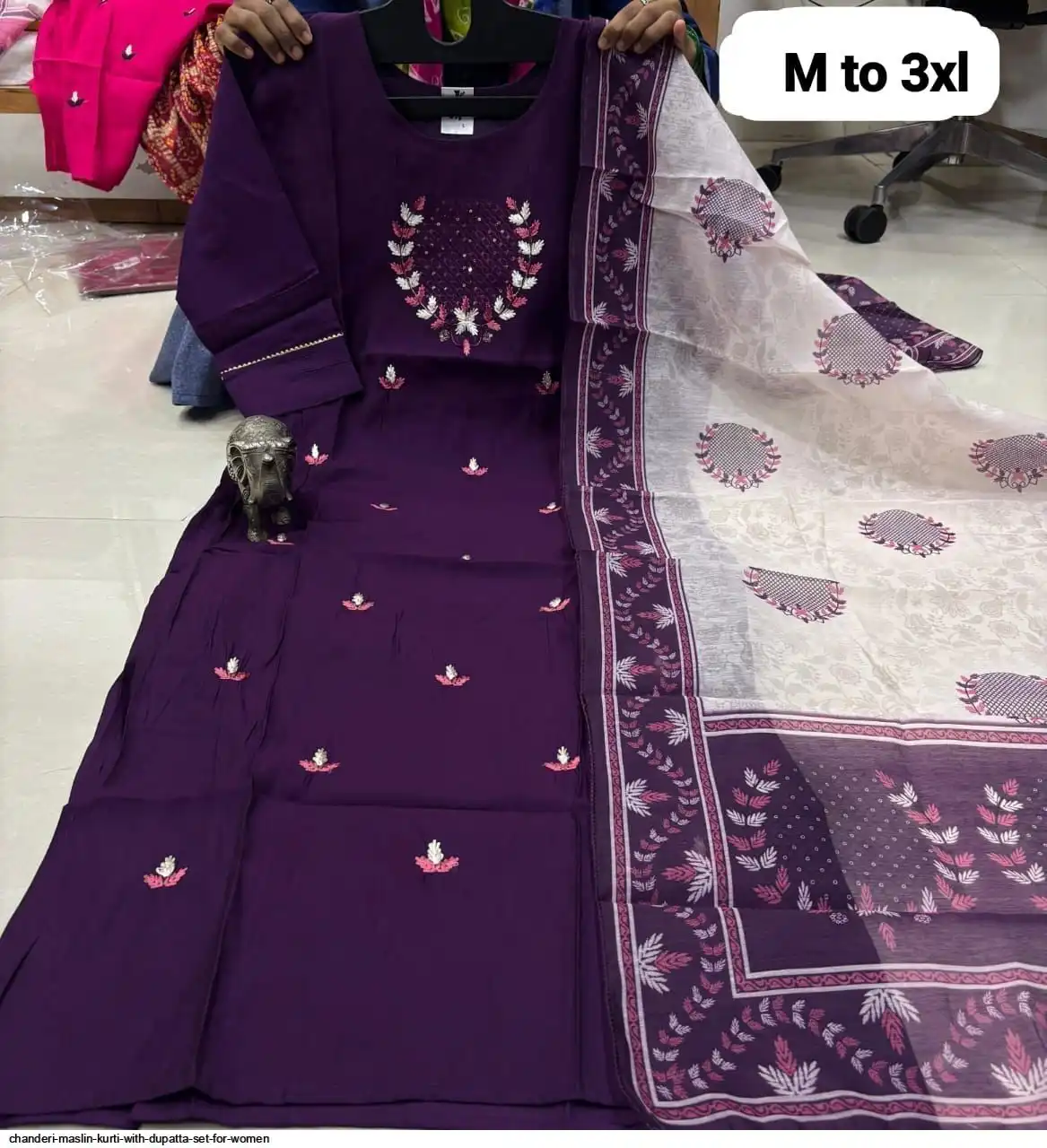 CHANDERI MASLIN KURTI WITH DUPATTA SET FOR WOMEN 31