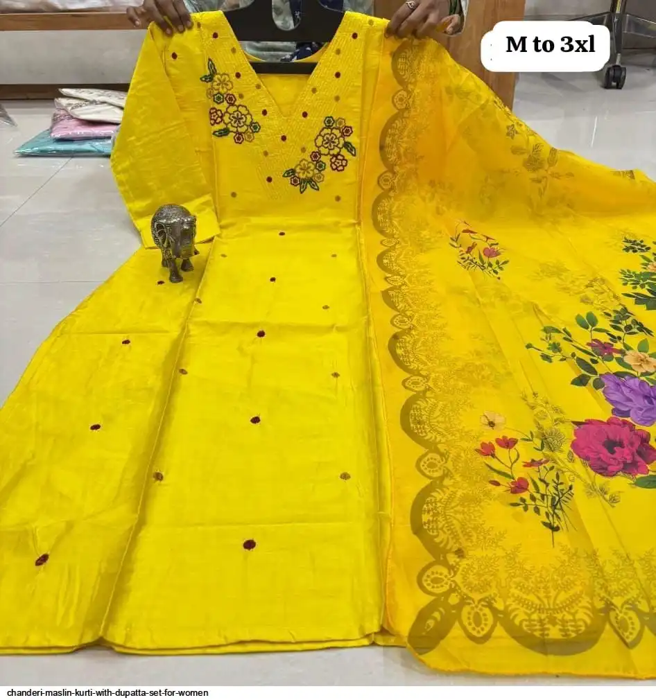 CHANDERI MASLIN KURTI WITH DUPATTA SET FOR WOMEN 32