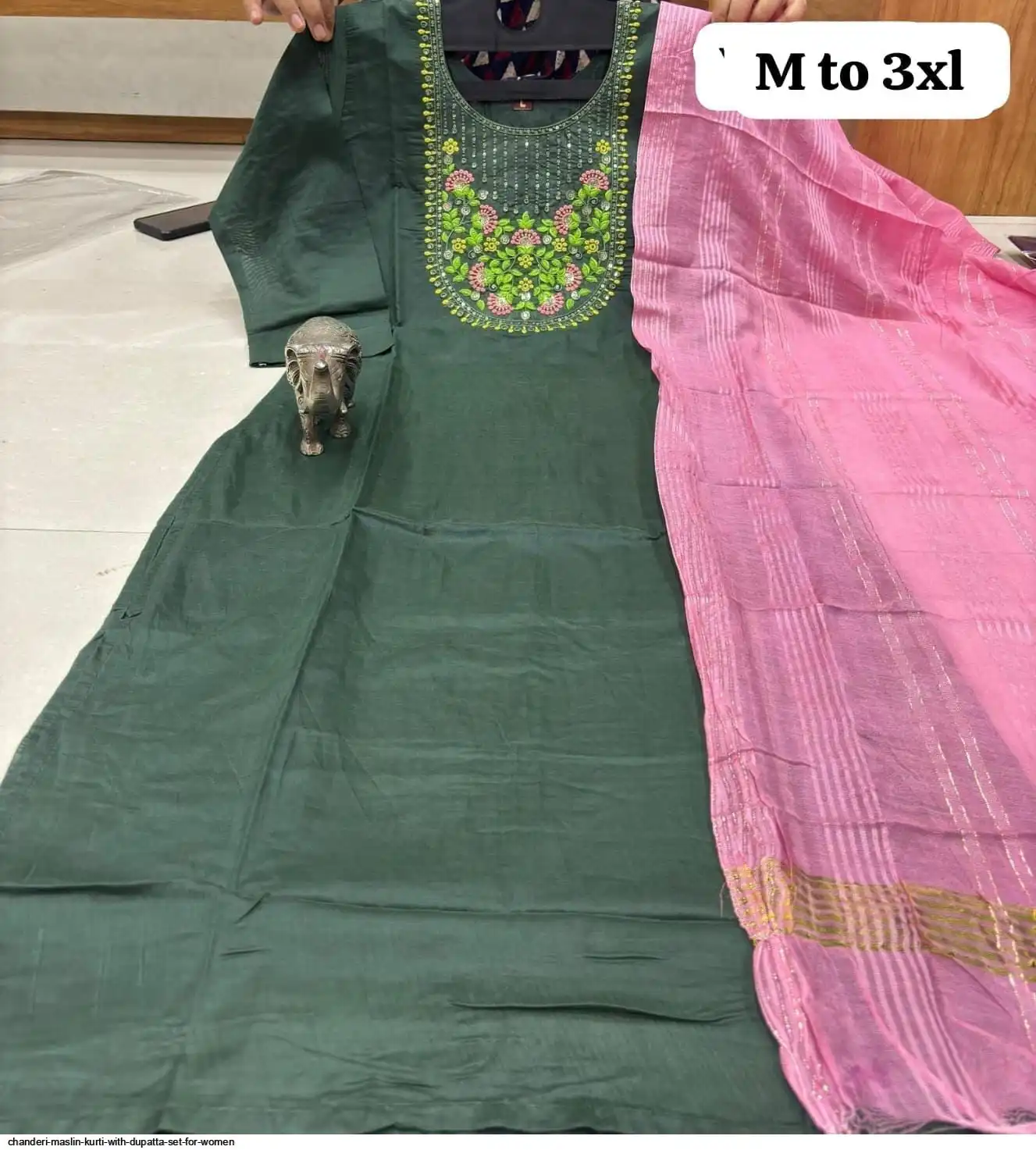 CHANDERI MASLIN KURTI WITH DUPATTA SET FOR WOMEN 33