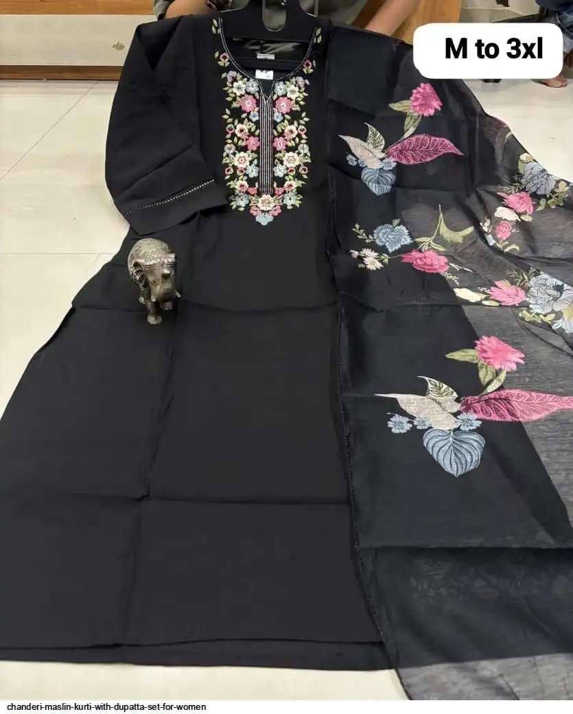 CHANDERI MASLIN KURTI WITH DUPATTA SET FOR WOMEN 35