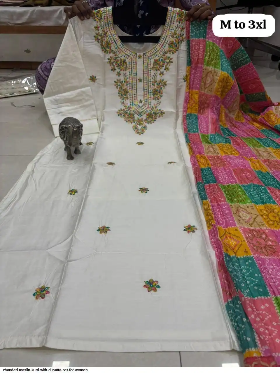CHANDERI MASLIN KURTI WITH DUPATTA SET FOR WOMEN 36