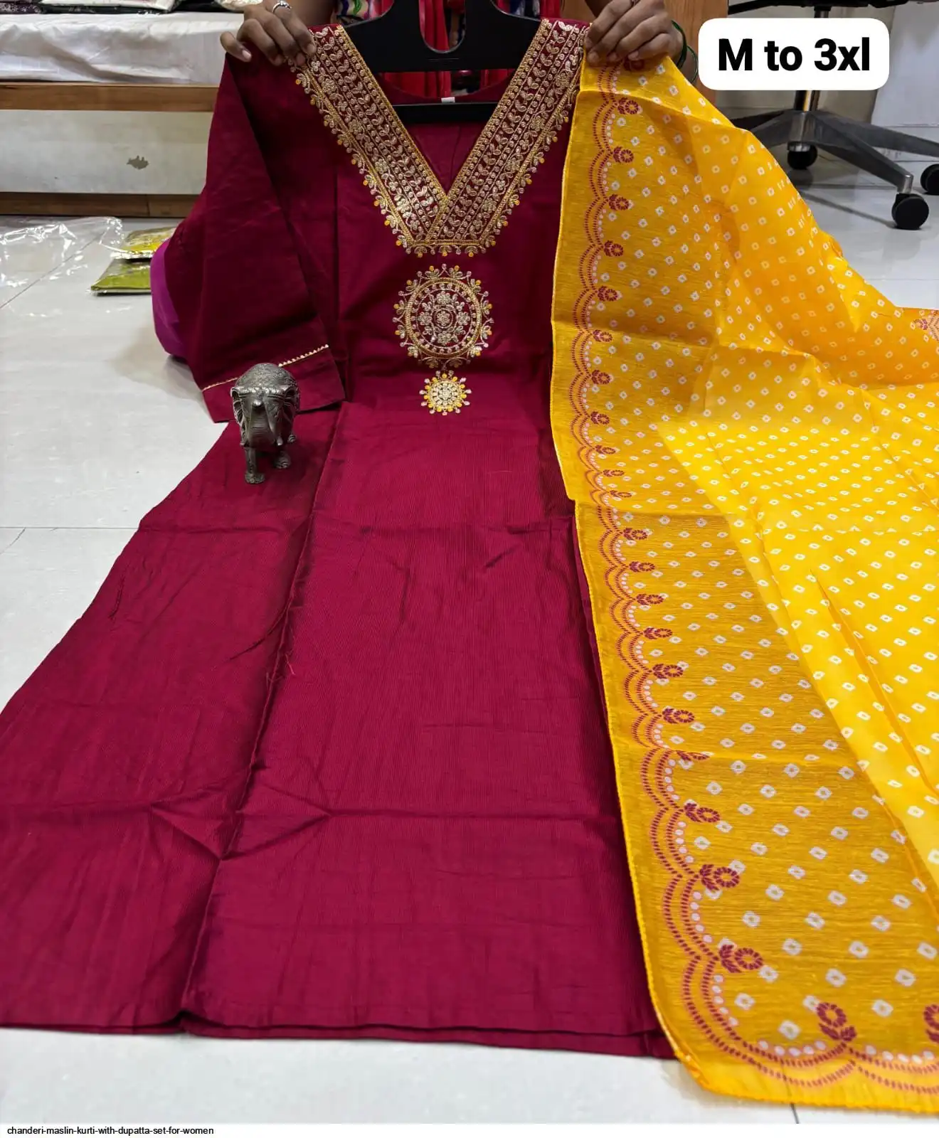 CHANDERI MASLIN KURTI WITH DUPATTA SET FOR WOMEN 38