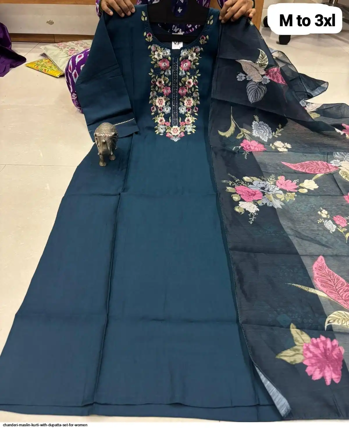 CHANDERI MASLIN KURTI WITH DUPATTA SET FOR WOMEN 37