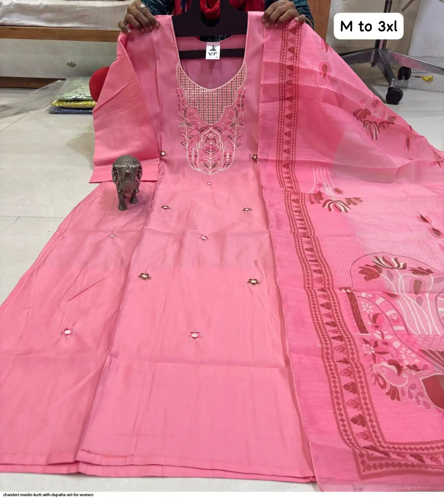 CHANDERI MASLIN KURTI WITH DUPATTA SET FOR WOMEN 40