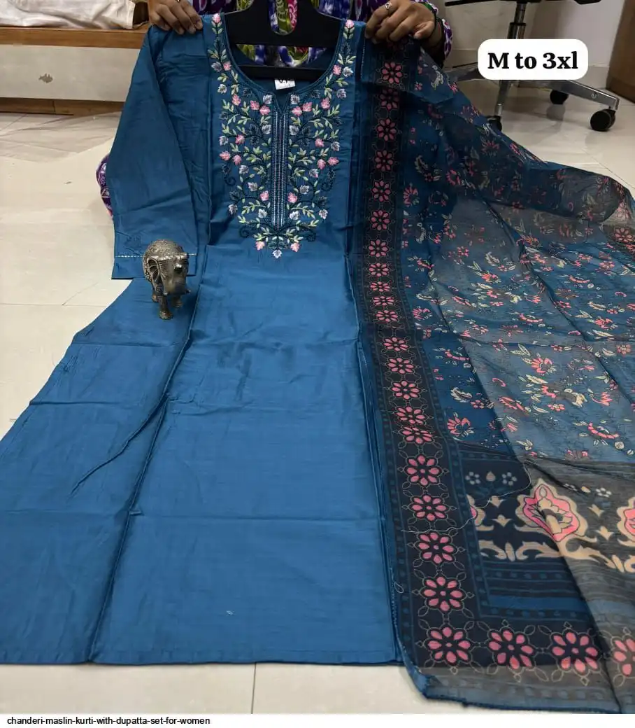 CHANDERI MASLIN KURTI WITH DUPATTA SET FOR WOMEN 42